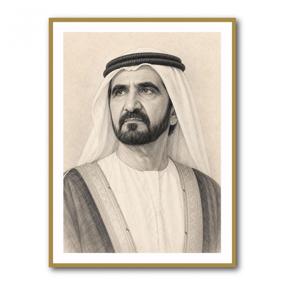 Sheikh Mohammed bin Rashid Al Maktoum Pencil Sketch Style Portrait