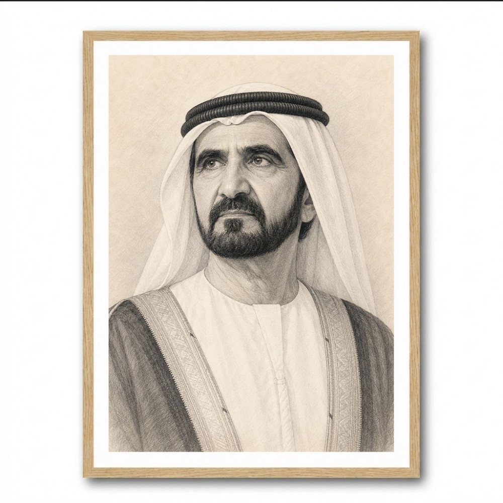 Sheikh Mohammed bin Rashid Al Maktoum Pencil Sketch Style Portrait