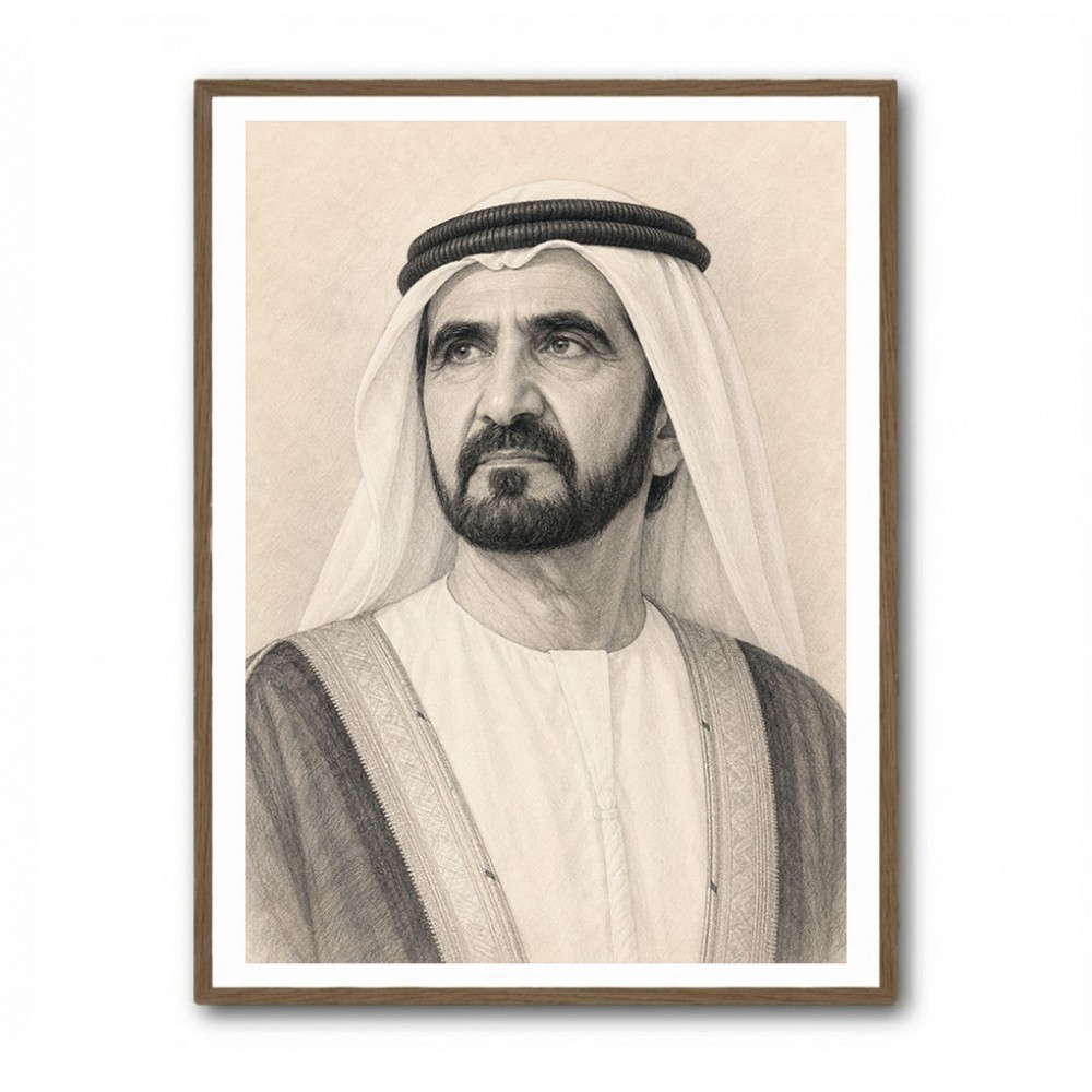 Sheikh Mohammed bin Rashid Al Maktoum Pencil Sketch Style Portrait