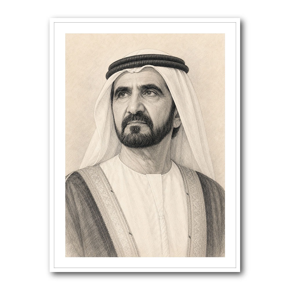 Sheikh Mohammed bin Rashid Al Maktoum Pencil Sketch Style Portrait