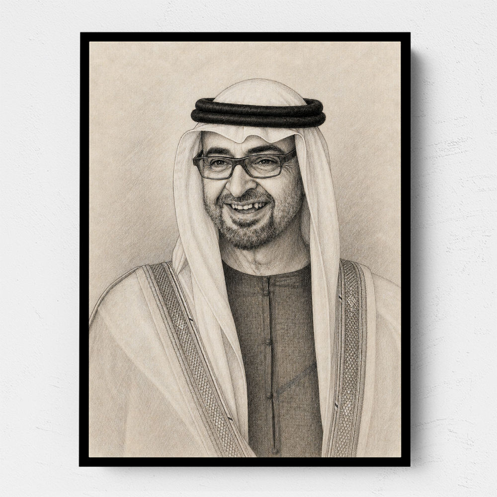 Sheikh Mohammed Bin Zayed Al Nahyan 1 Pencil Sketch Style Portrait