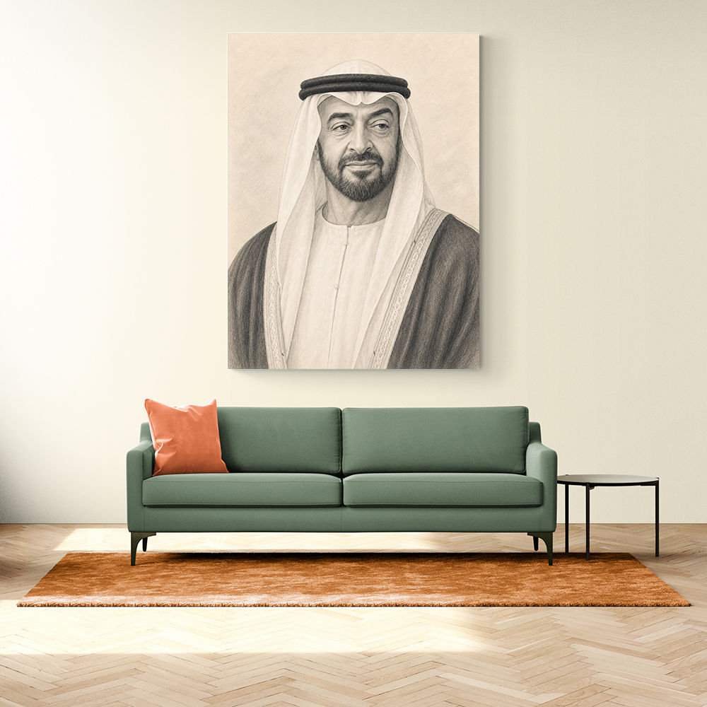Sheikh Mohammed Bin Zayed Al Nahyan Pencil Sketch Style Portrait