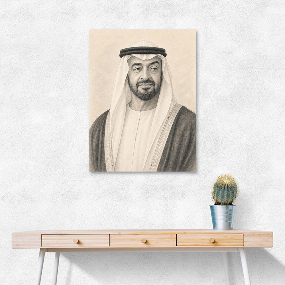 Sheikh Mohammed Bin Zayed Al Nahyan Pencil Sketch Style Portrait