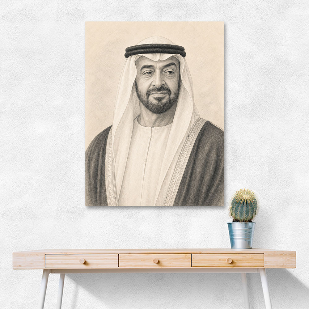 Sheikh Mohammed Bin Zayed Al Nahyan Pencil Sketch Style Portrait