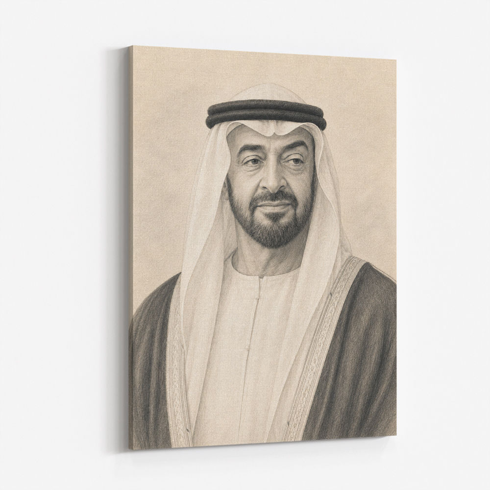 Sheikh Mohammed Bin Zayed Al Nahyan Pencil Sketch Style Portrait
