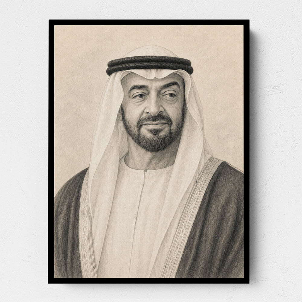 Sheikh Mohammed Bin Zayed Al Nahyan Pencil Sketch Style Portrait