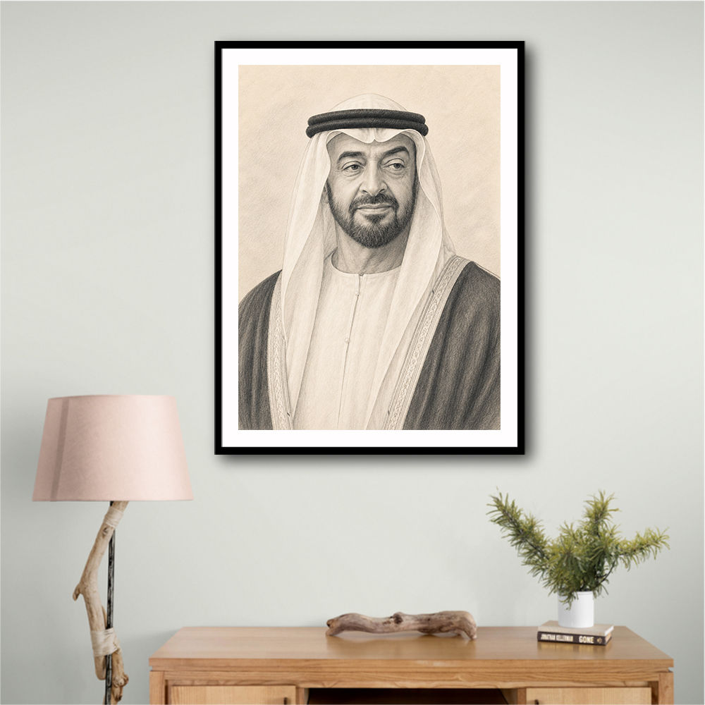 Sheikh Mohammed Bin Zayed Al Nahyan Pencil Sketch Style Portrait