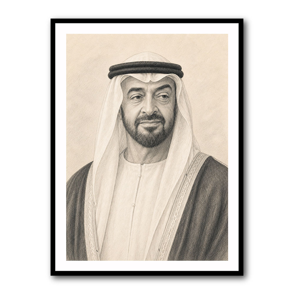 Sheikh Mohammed Bin Zayed Al Nahyan Pencil Sketch Style Portrait