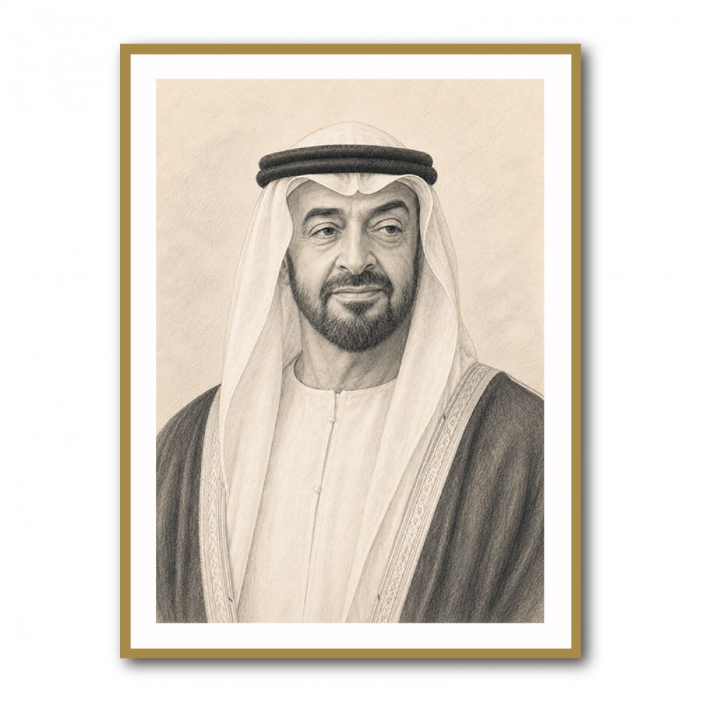 Sheikh Mohammed Bin Zayed Al Nahyan Pencil Sketch Style Portrait