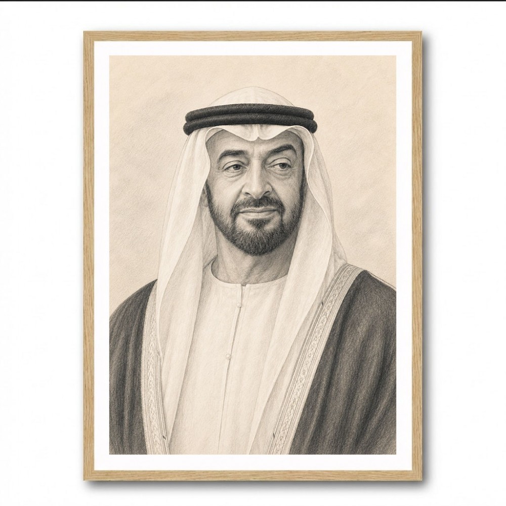Sheikh Mohammed Bin Zayed Al Nahyan Pencil Sketch Style Portrait