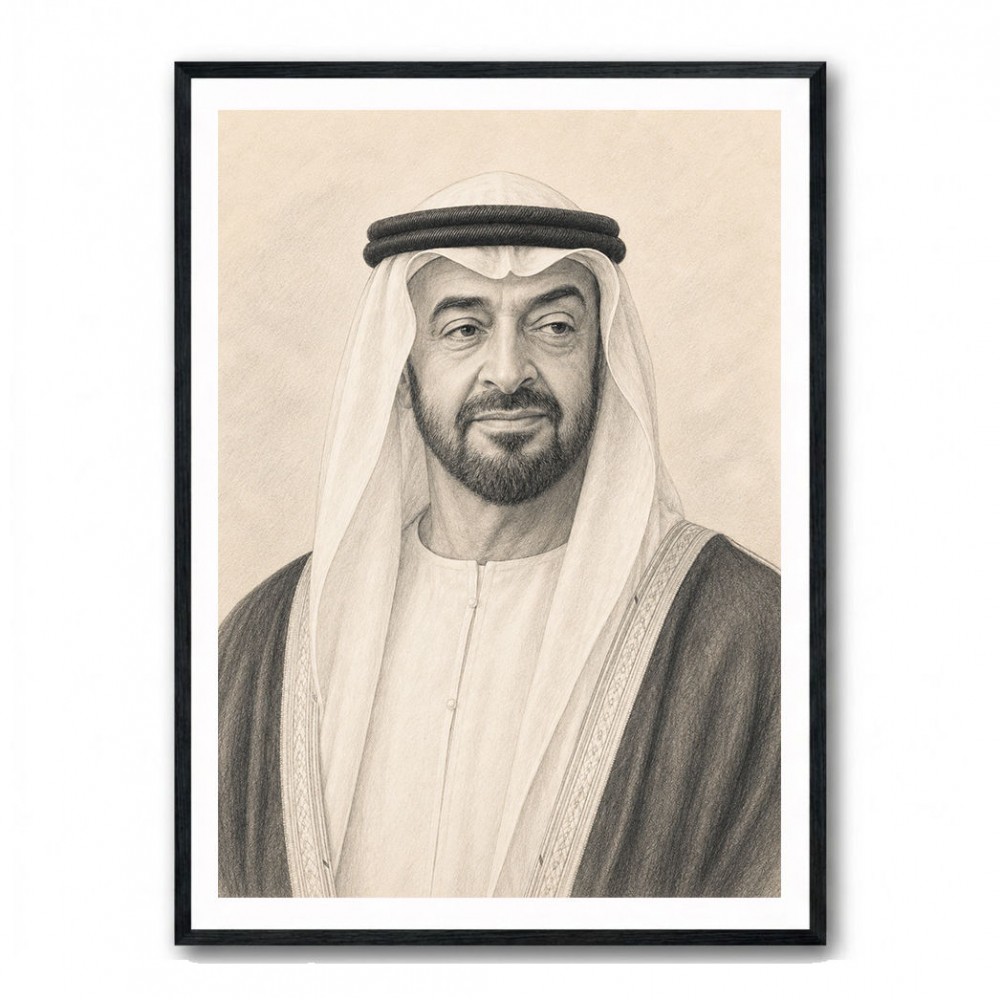 Sheikh Mohammed Bin Zayed Al Nahyan Pencil Sketch Style Portrait