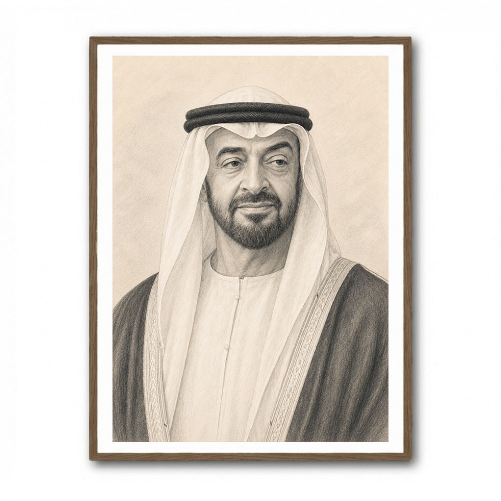 Sheikh Mohammed Bin Zayed Al Nahyan Pencil Sketch Style Portrait
