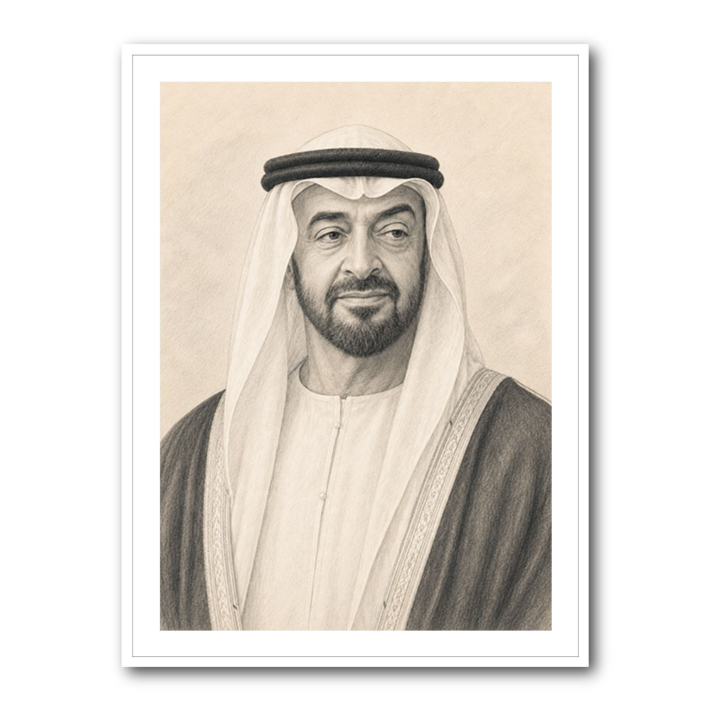 Sheikh Mohammed Bin Zayed Al Nahyan Pencil Sketch Style Portrait