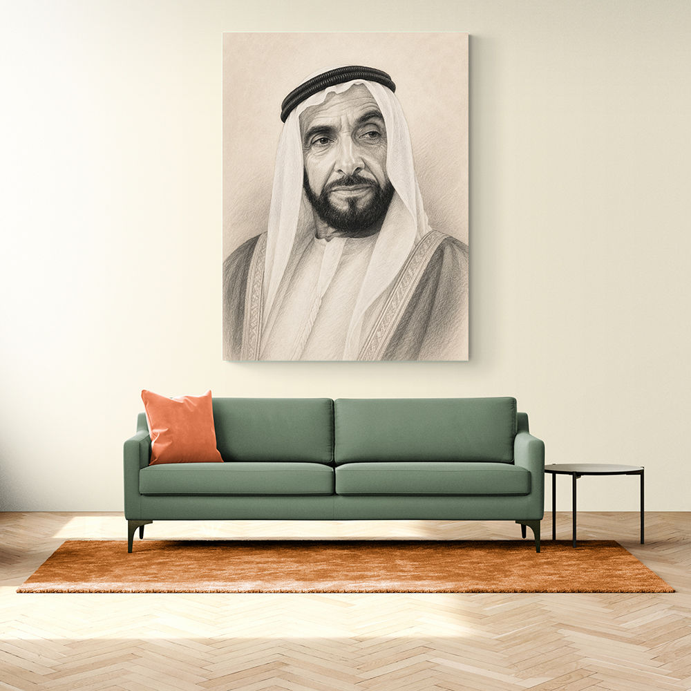 Sheikh Zayed Bin Sultan Al Nahyan Pencil Sketch Style Portrait