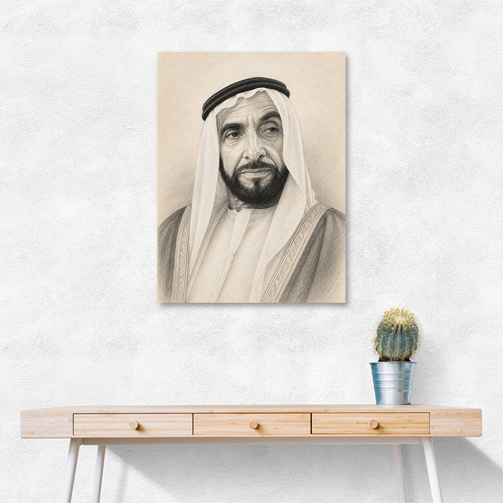 Sheikh Zayed Bin Sultan Al Nahyan Pencil Sketch Style Portrait
