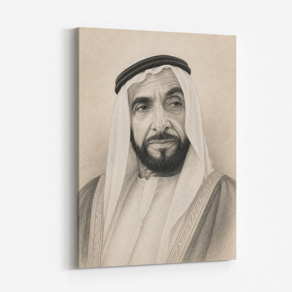Sheikh Zayed Bin Sultan Al Nahyan Pencil Sketch Style Portrait