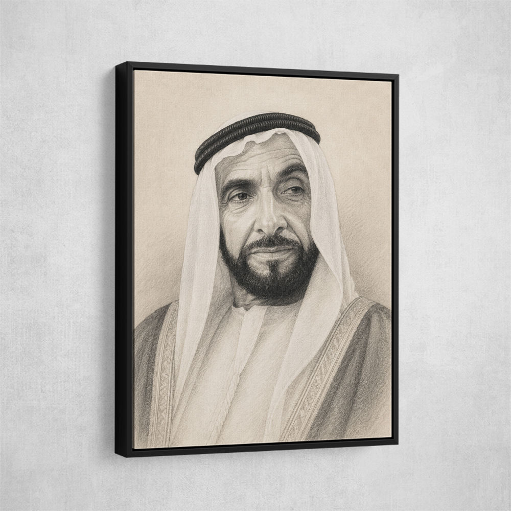 Sheikh Zayed Bin Sultan Al Nahyan Pencil Sketch Style Portrait