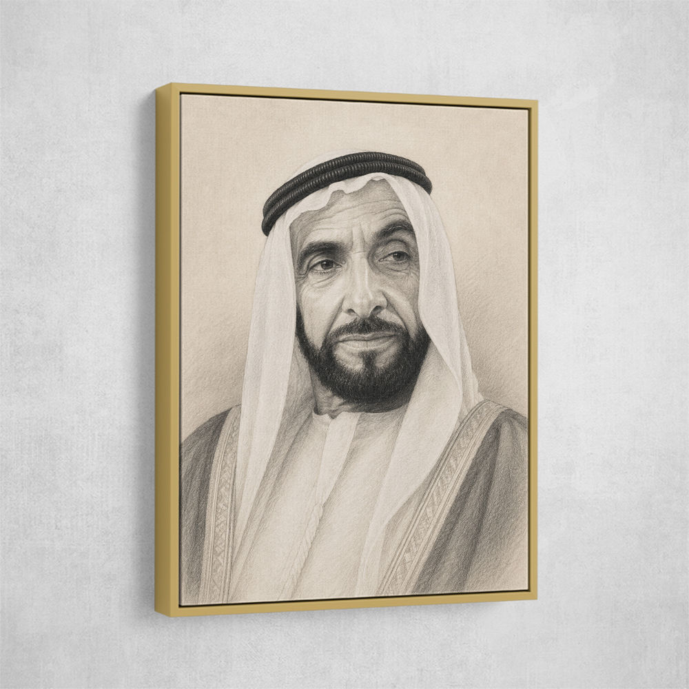Sheikh Zayed Bin Sultan Al Nahyan Pencil Sketch Style Portrait