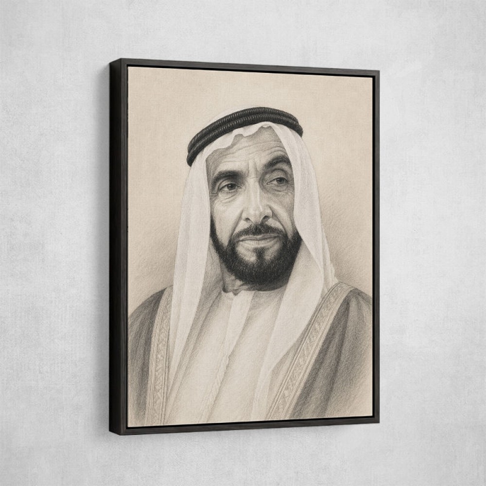 Sheikh Zayed Bin Sultan Al Nahyan Pencil Sketch Style Portrait
