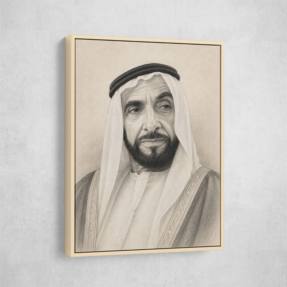 Sheikh Zayed Bin Sultan Al Nahyan Pencil Sketch Style Portrait