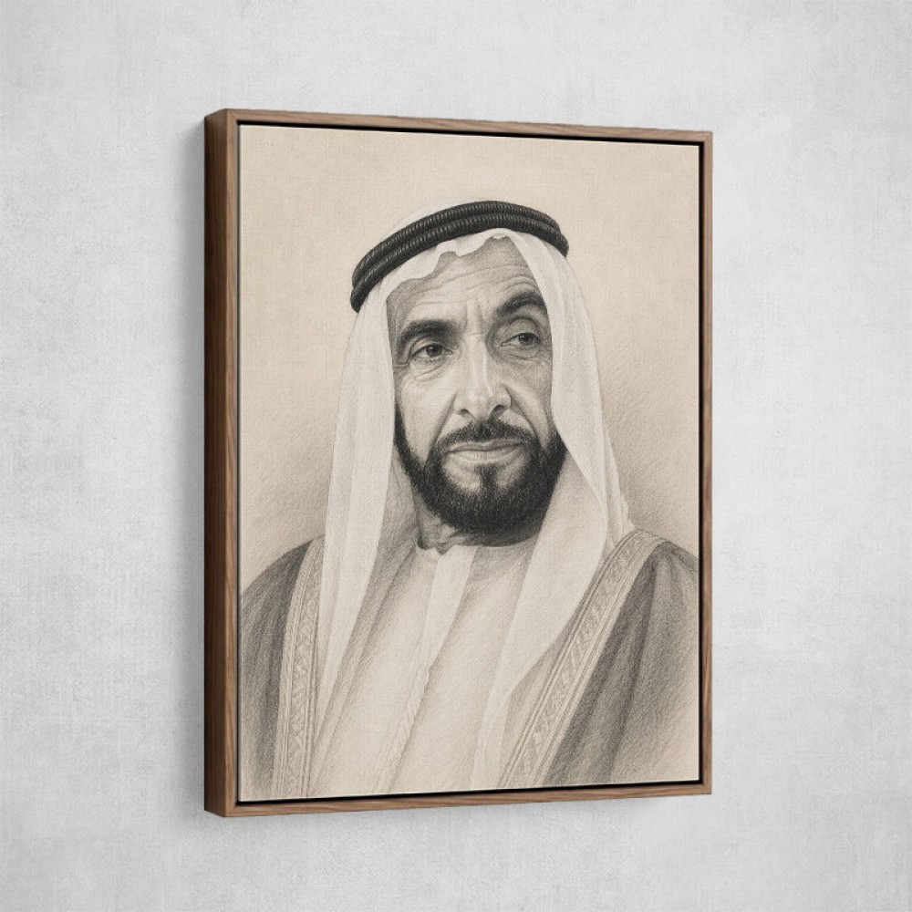 Sheikh Zayed Bin Sultan Al Nahyan Pencil Sketch Style Portrait