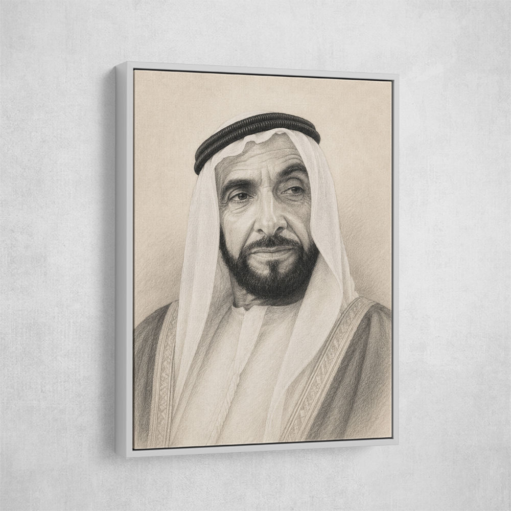 Sheikh Zayed Bin Sultan Al Nahyan Pencil Sketch Style Portrait