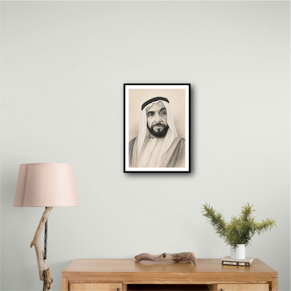 Sheikh Zayed Bin Sultan Al Nahyan Pencil Sketch Style Portrait