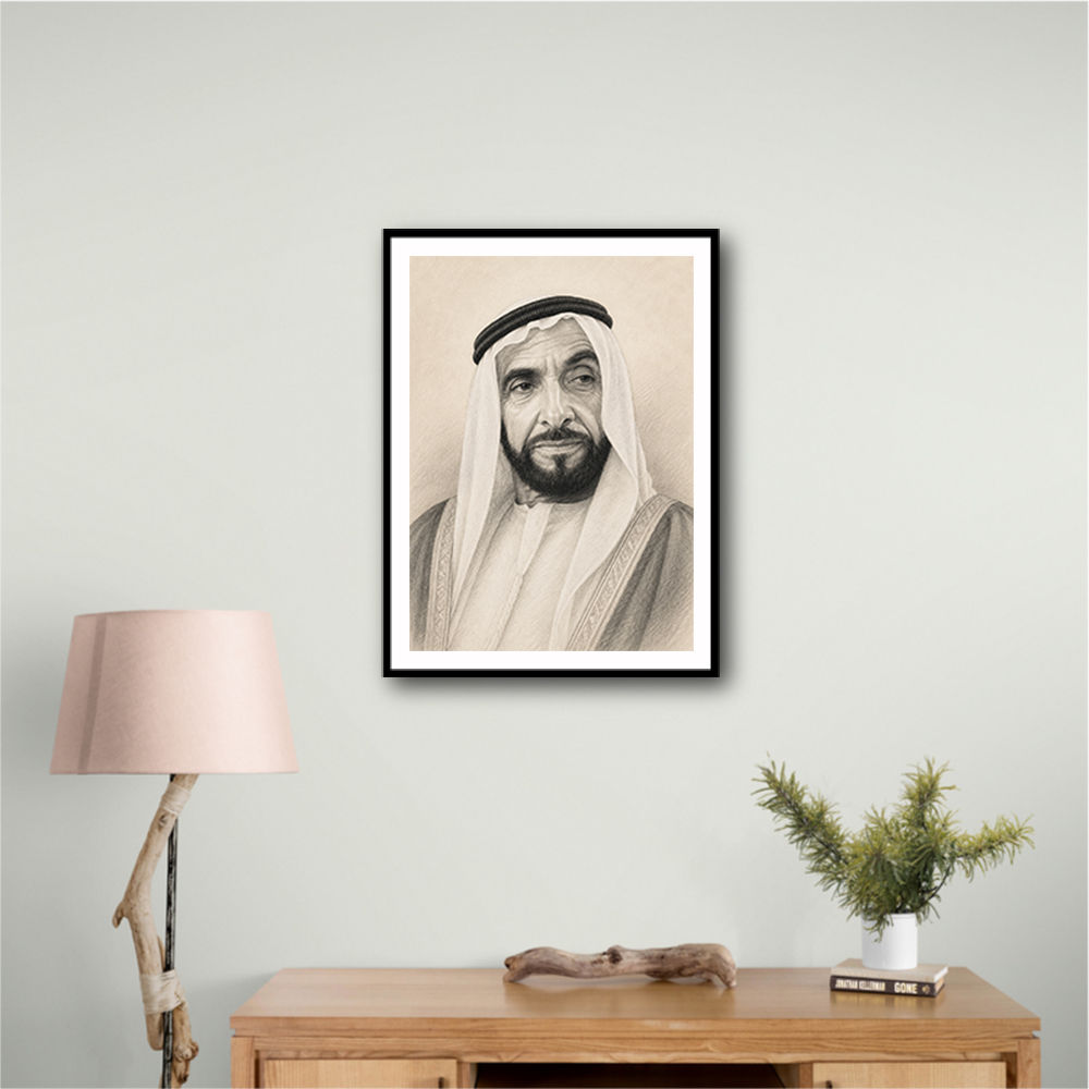 Sheikh Zayed Bin Sultan Al Nahyan Pencil Sketch Style Portrait