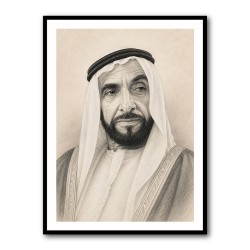 Sheikh Zayed Bin Sultan Al Nahyan Pencil Sketch Style Portrait