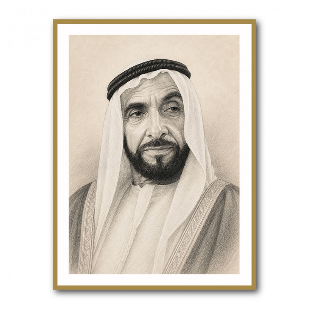 Sheikh Zayed Bin Sultan Al Nahyan Pencil Sketch Style Portrait