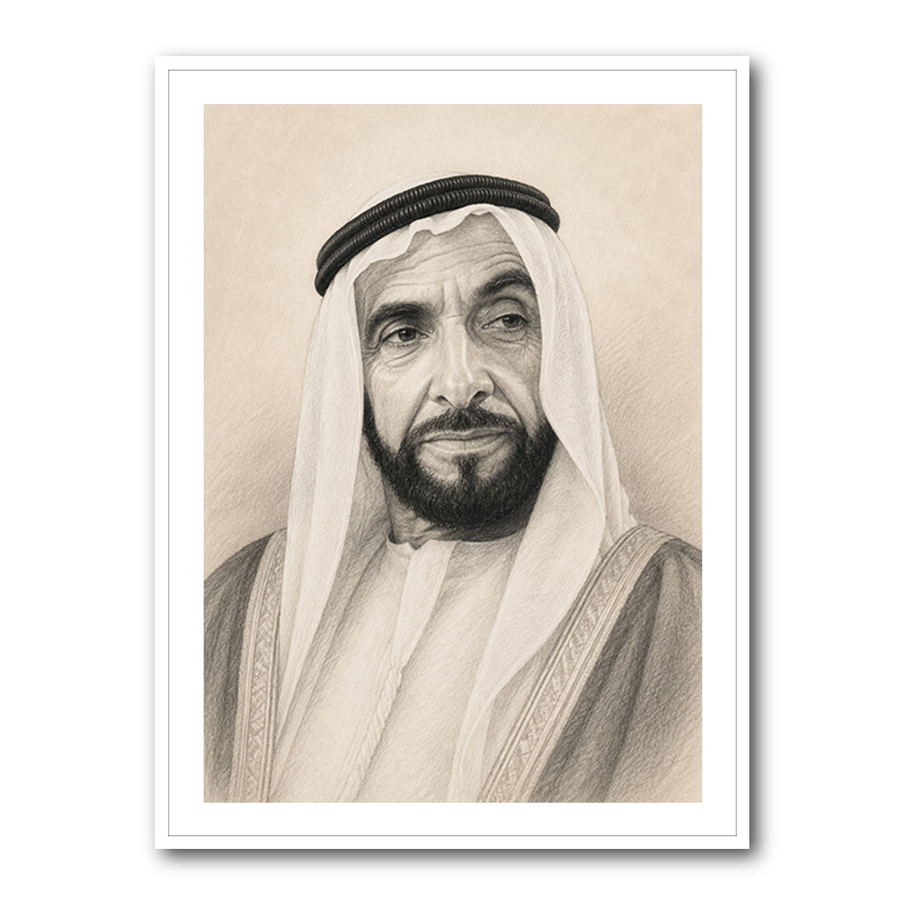 Sheikh Zayed Bin Sultan Al Nahyan Pencil Sketch Style Portrait