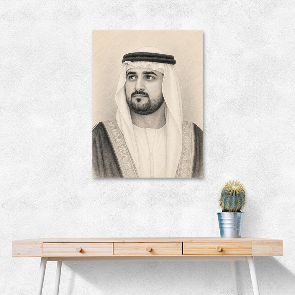 Sheikh Maktoum Bin Mohammed Bin Rashid Al Maktoum Pencil Sketch Style Portait