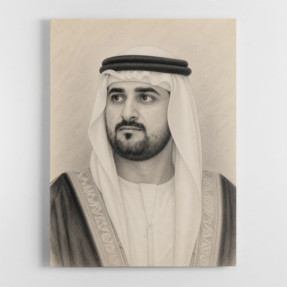 Sheikh Maktoum Bin Mohammed Bin Rashid Al Maktoum Pencil Sketch Style Portait