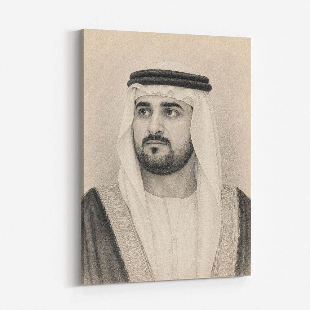 Sheikh Maktoum Bin Mohammed Bin Rashid Al Maktoum Pencil Sketch Style Portait