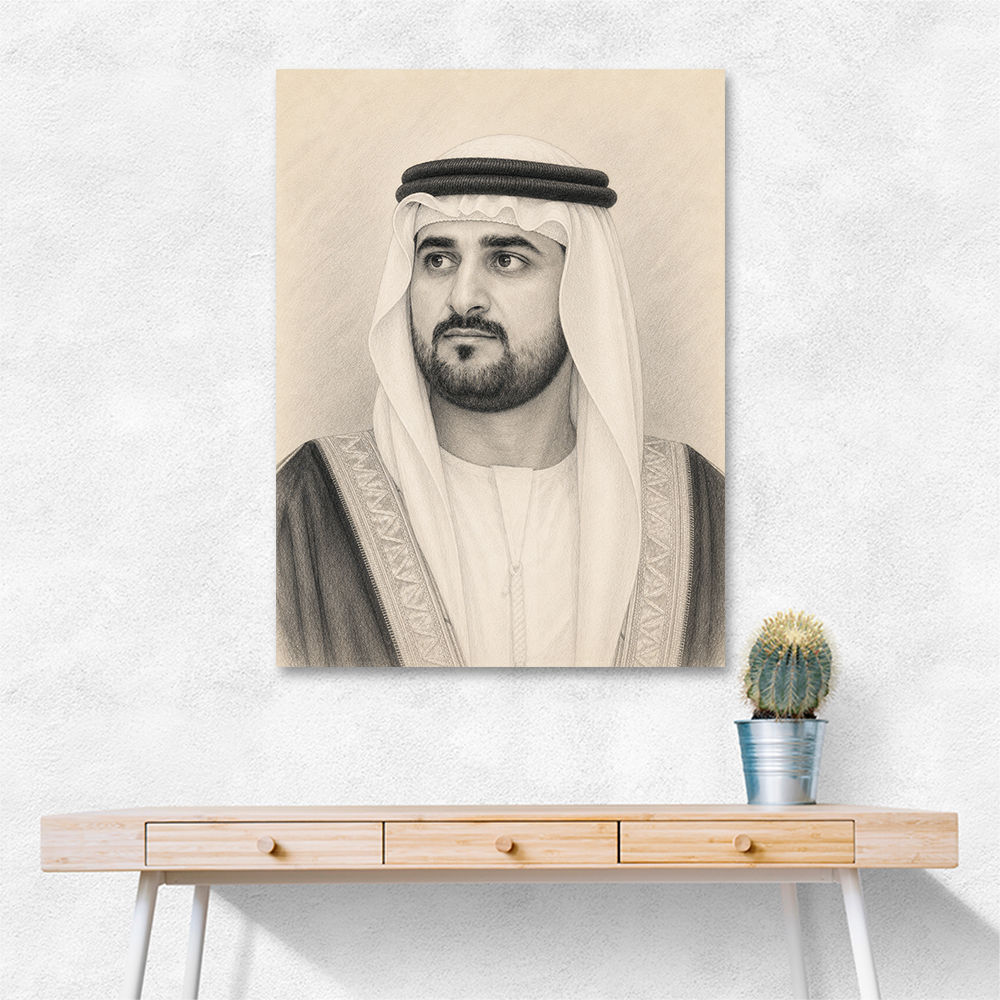 Sheikh Maktoum Bin Mohammed Bin Rashid Al Maktoum Pencil Sketch Style Portait