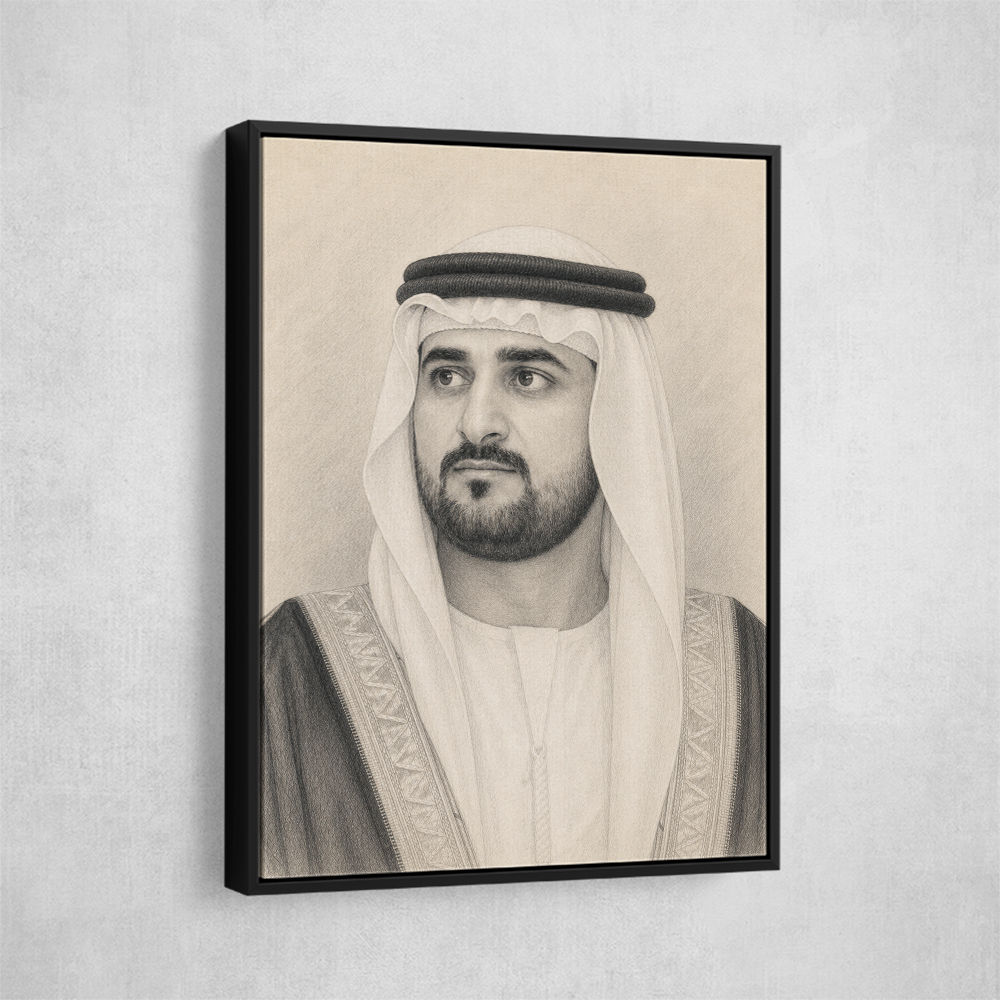 Sheikh Maktoum Bin Mohammed Bin Rashid Al Maktoum Pencil Sketch Style Portait