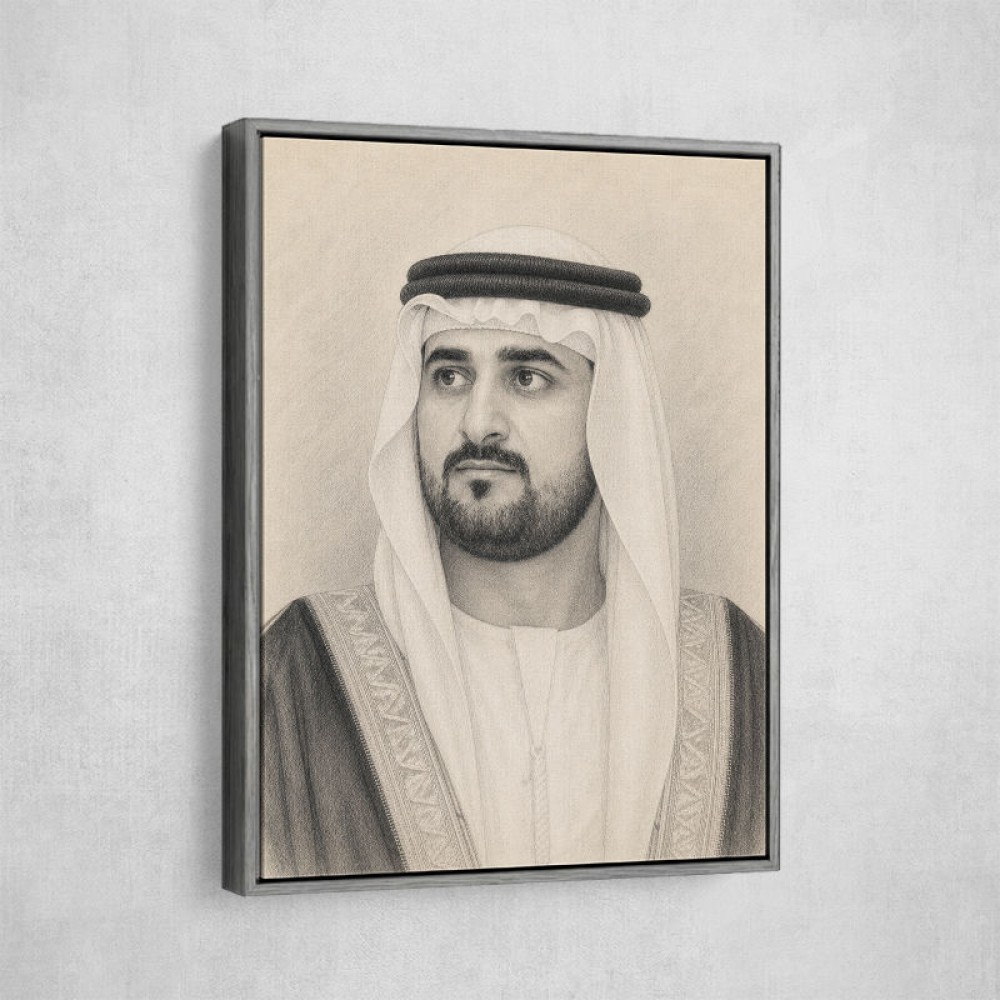 Sheikh Maktoum Bin Mohammed Bin Rashid Al Maktoum Pencil Sketch Style Portait
