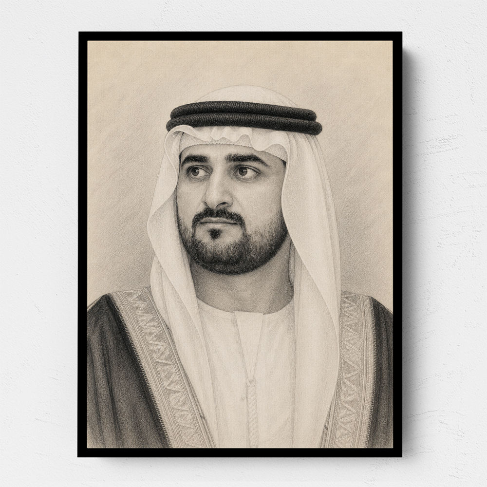 Sheikh Maktoum Bin Mohammed Bin Rashid Al Maktoum Pencil Sketch Style Portait