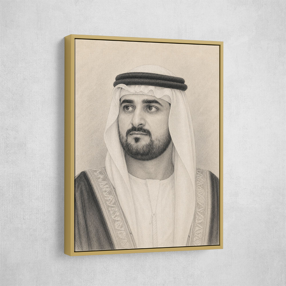 Sheikh Maktoum Bin Mohammed Bin Rashid Al Maktoum Pencil Sketch Style Portait