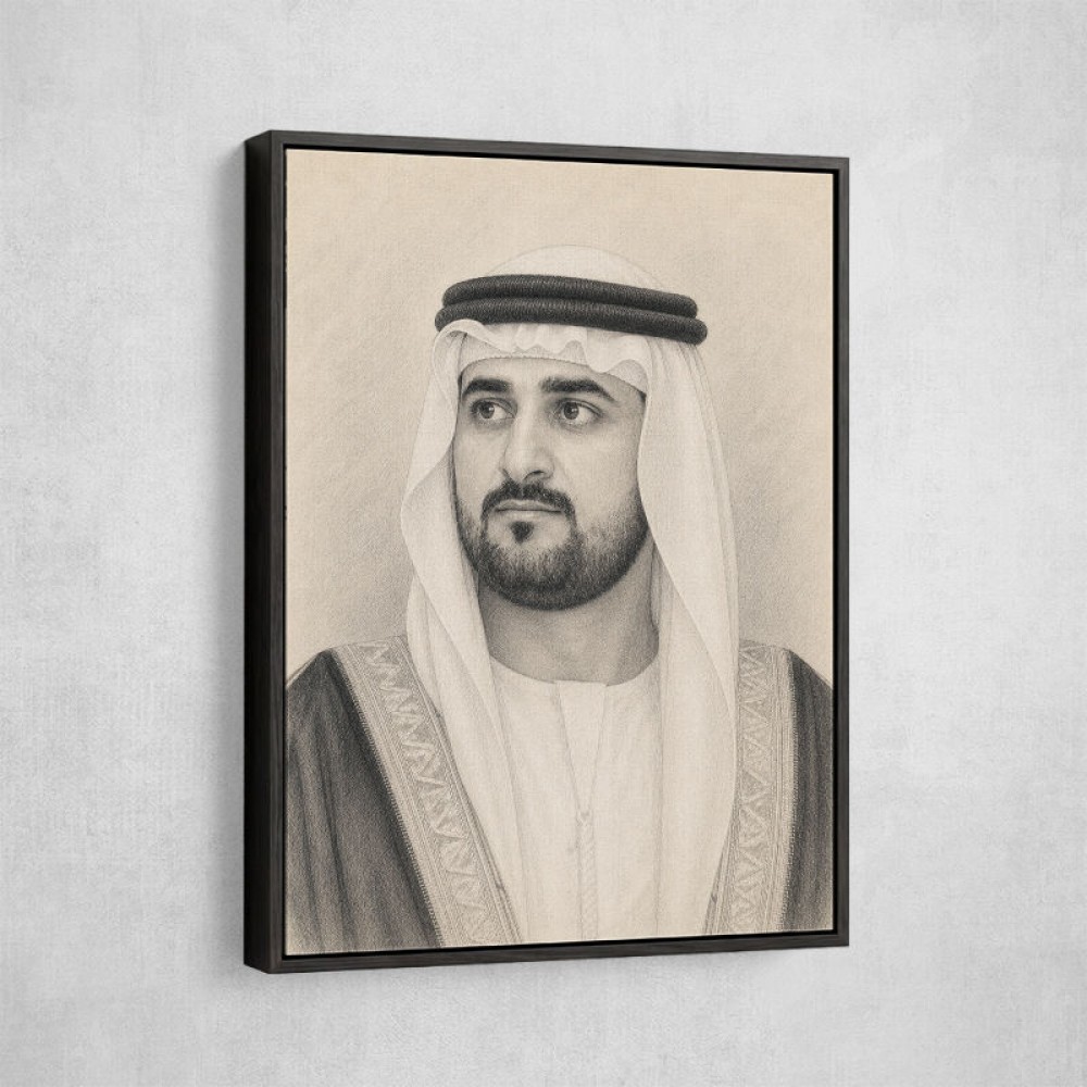 Sheikh Maktoum Bin Mohammed Bin Rashid Al Maktoum Pencil Sketch Style Portait
