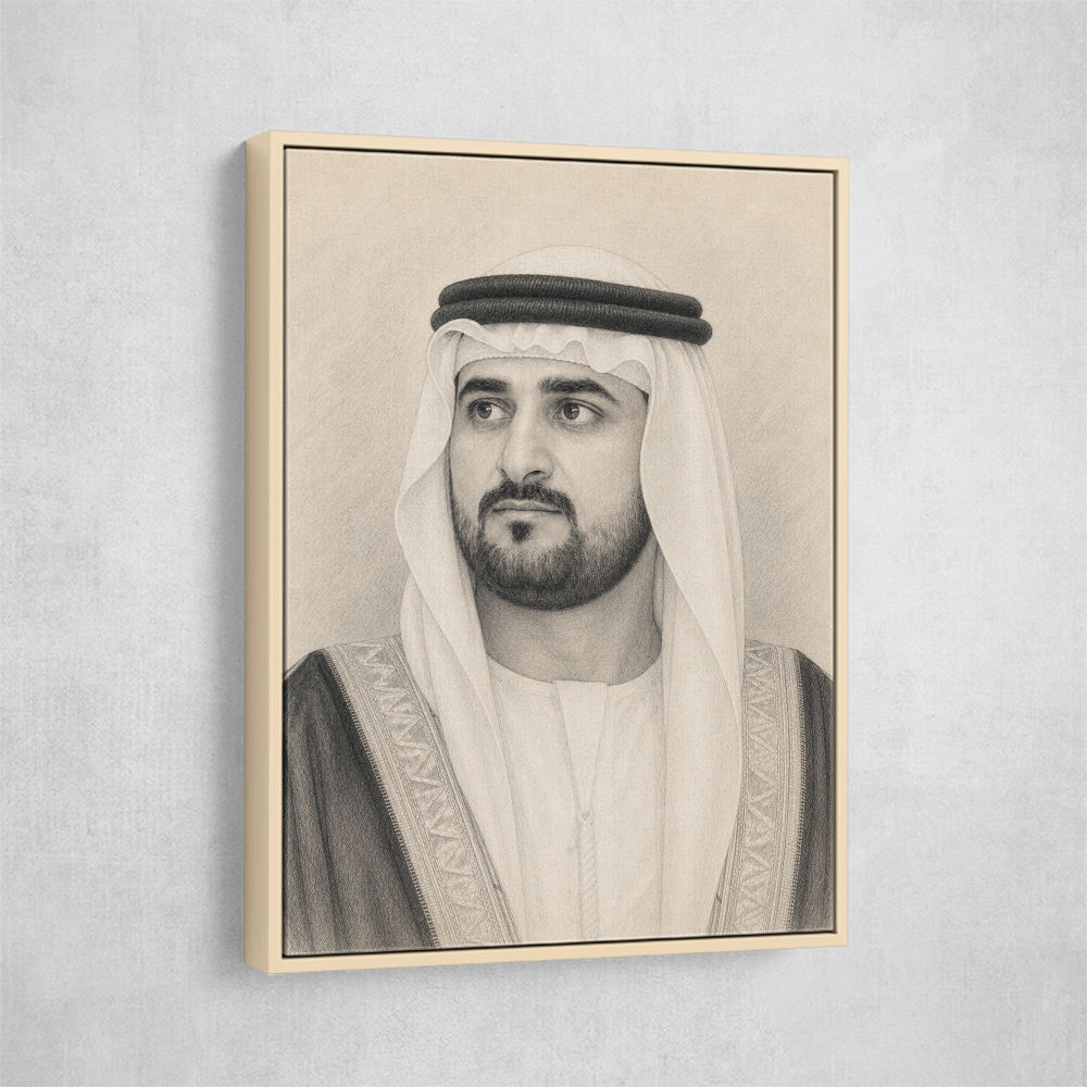 Sheikh Maktoum Bin Mohammed Bin Rashid Al Maktoum Pencil Sketch Style Portait