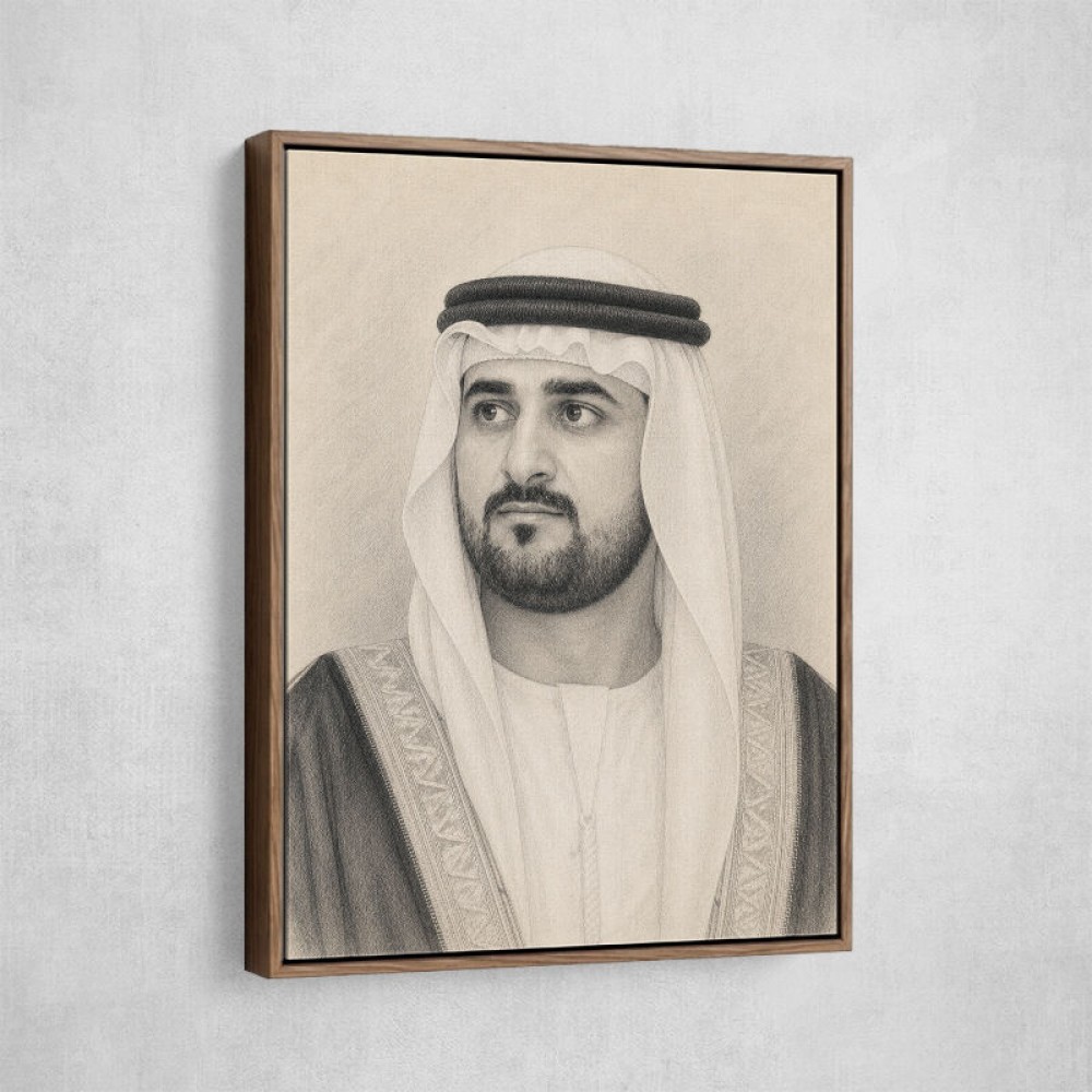 Sheikh Maktoum Bin Mohammed Bin Rashid Al Maktoum Pencil Sketch Style Portait