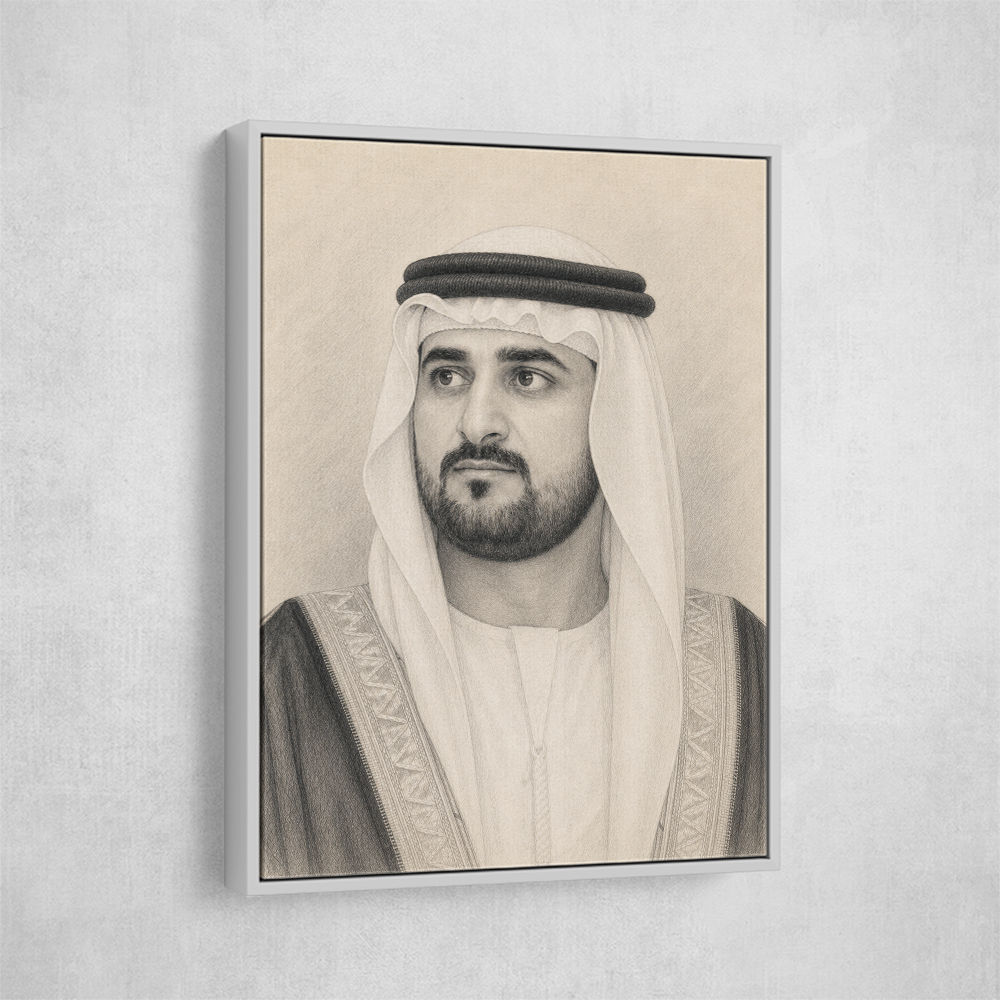 Sheikh Maktoum Bin Mohammed Bin Rashid Al Maktoum Pencil Sketch Style Portait