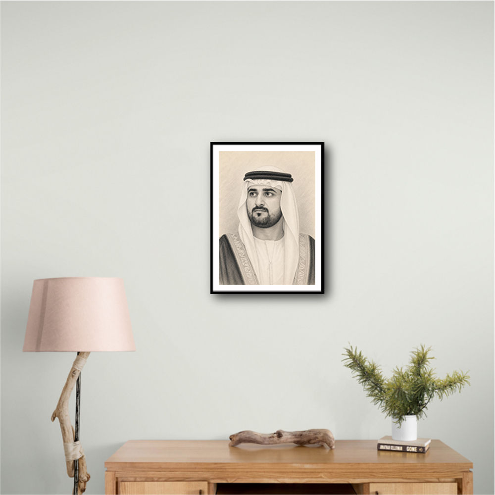 Sheikh Maktoum Bin Mohammed Bin Rashid Al Maktoum Pencil Sketch Style Portait