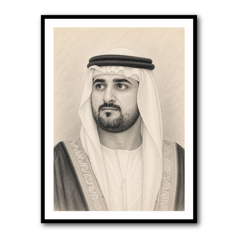 Sheikh Maktoum Bin Mohammed Bin Rashid Al Maktoum Pencil Sketch Style Portait