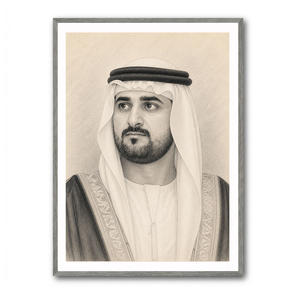Sheikh Maktoum Bin Mohammed Bin Rashid Al Maktoum Pencil Sketch Style Portait
