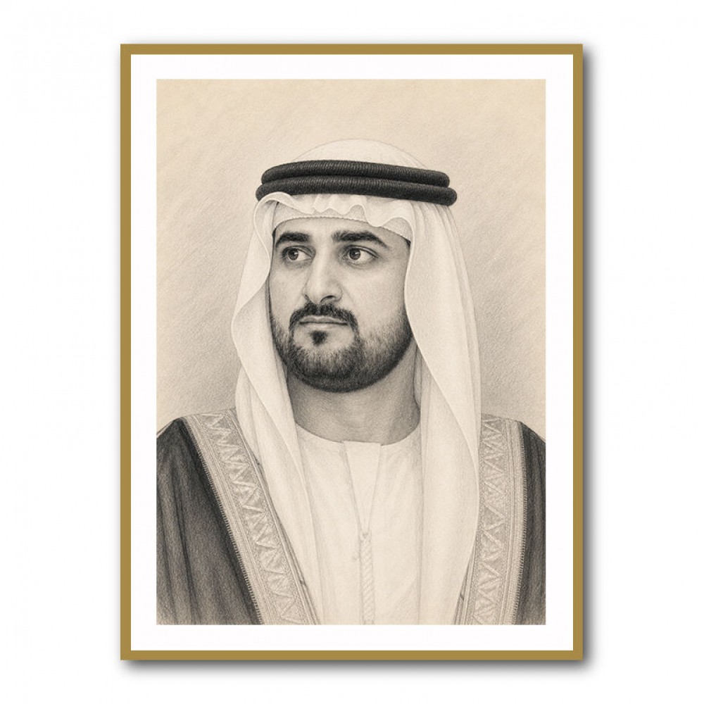 Sheikh Maktoum Bin Mohammed Bin Rashid Al Maktoum Pencil Sketch Style Portait