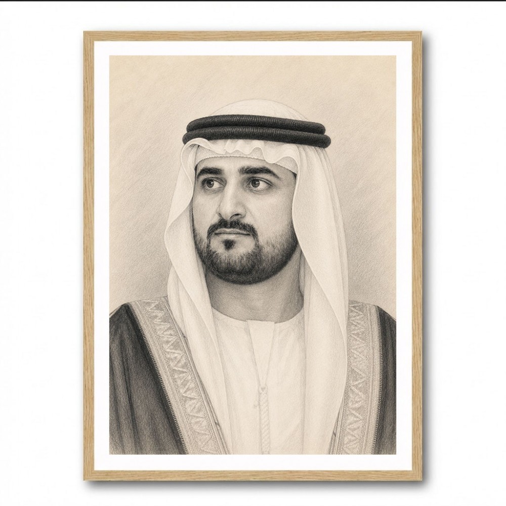 Sheikh Maktoum Bin Mohammed Bin Rashid Al Maktoum Pencil Sketch Style Portait