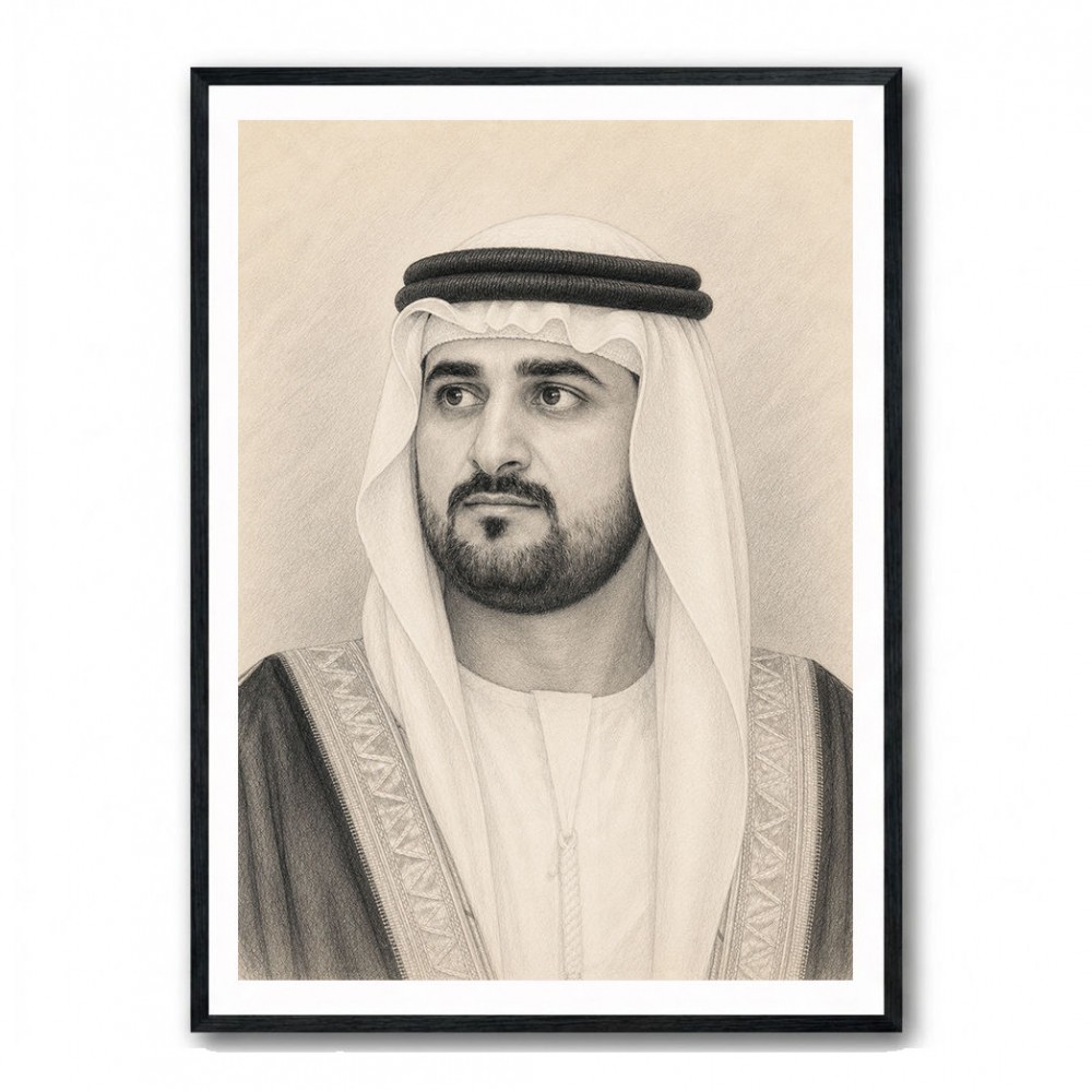 Sheikh Maktoum Bin Mohammed Bin Rashid Al Maktoum Pencil Sketch Style Portait