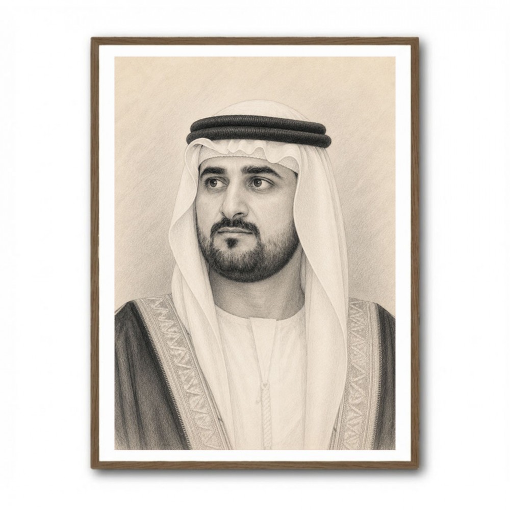 Sheikh Maktoum Bin Mohammed Bin Rashid Al Maktoum Pencil Sketch Style Portait